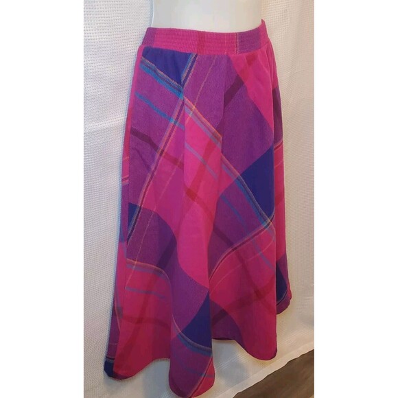 Vtg Ms Russ Pink Blue Heritage Plaid Wool Midi Skirt Sz M/L Union Made ILGWU - Picture 3 of 9